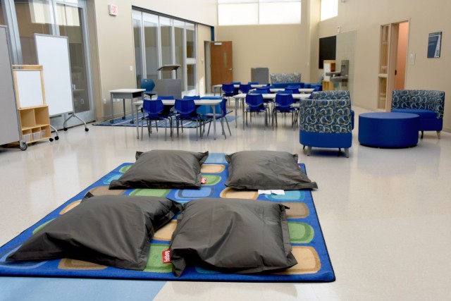 The blue neighborhood is one of five learning hubs, a central space used for projects, breakout sessions and activitiesas part of the 21st century renovation to the Van Voorhis Elementary School on Fort Knox, Kentucky, July 18, 2024 (U.S. Army...