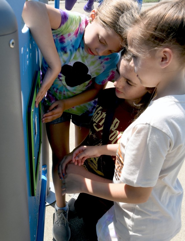 Madison Maxwell, 10, daughter of 1st Sgt. John Maxwell, 502nd Engineer Battalion, Molly Griggs, 10, daughter of Maj. Charles Griggs, 1st Army Division, and Jade Smith, 10, daughter of Sgt. 1st. Class Kyle Smith, Recruiting and Retention College...