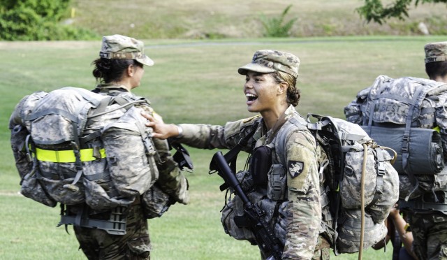 Cadet Alma Cooper encourages her fellow cadets during a leadership training at the Unites States Military Academy.