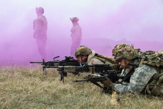 U.S. Army Cpl. Austin Douglas (front) and Pvt. Thomas Bryd, Infantrymen assigned to 3rd Battalion, 15th Infantry Regiment, 2nd Armored Brigade Combat Team, 3rd Infantry Division with NATO’s enhanced Forward Presence Battle Group Poland, maintain...