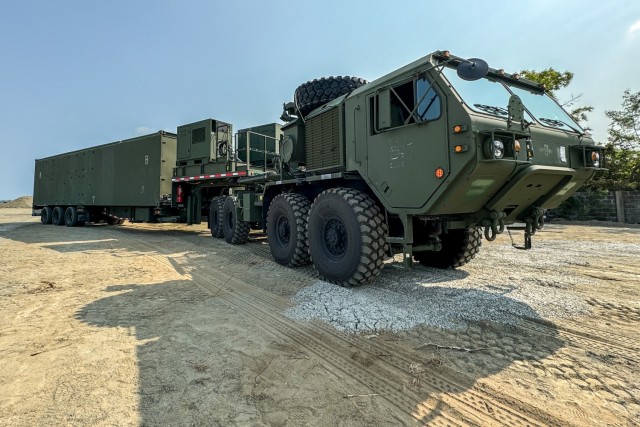 Mid-Range Capability (MRC) Launcher from Charlie Battery (MRC), 5th Battalion, 3rd Field Artillery Regiment (Long Range Fires Battalion), 1st Multi-Domain Task Force arrives as part of the capability’s first deployment into theater on Northern...