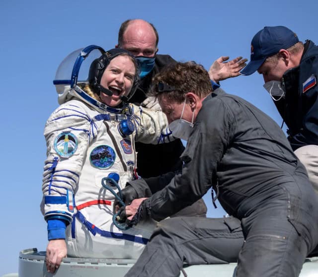 Kate Rubins, now a major and Army Medical Services Corps officer in the Army Reserve, returns from a space expedition. Rubins became the first person to sequence DNA in space in 2016.