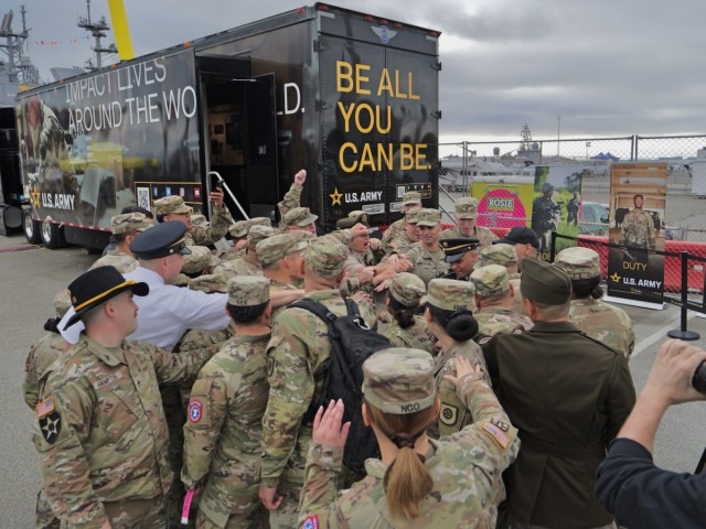 Active, Reserve and National Guard Soldiers “bring it in” for a motivational start to their participation in San Francisco Fleet Week 2024 on Oct. 11, 2024. The Army continued its recruiting transformation this week by announcing Atlanta and...