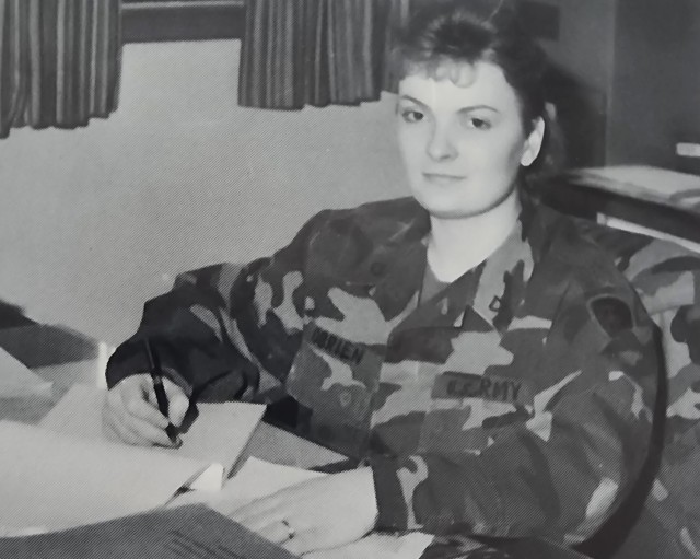 Pfc. Melissa O'Brien working as a human resource specialist with 8th Personnel Command at Camp Casey, South Korea in 1992. Her leadership showed her how the Army could give her the better life she desired.